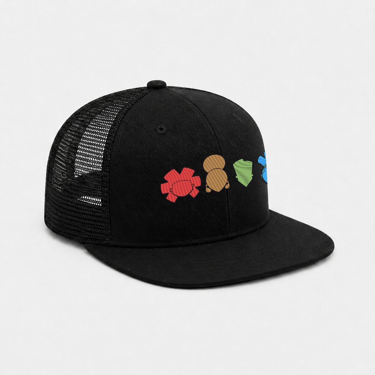 Embroidery Flat-Brim Mesh Cap