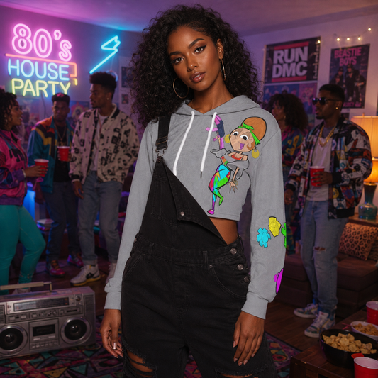 All-Over Print Women's Crop Top Hoodie|Velvet