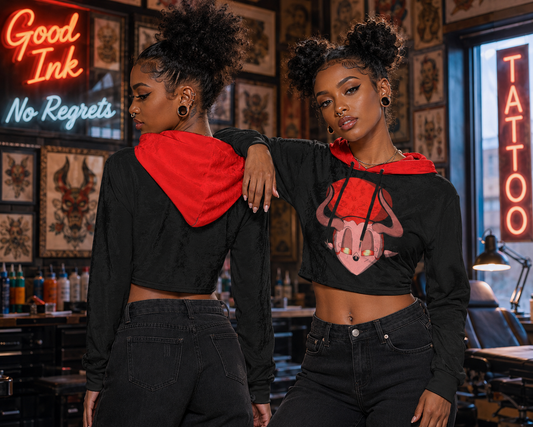 All-Over Print Women's Crop Top Hoodie|Velvet